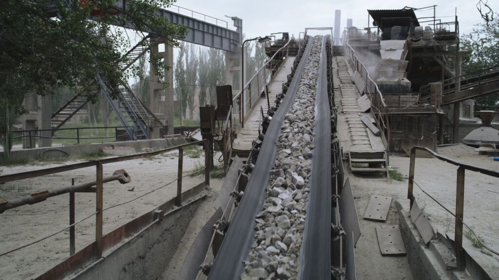 conveyor belt with gravel on mining site